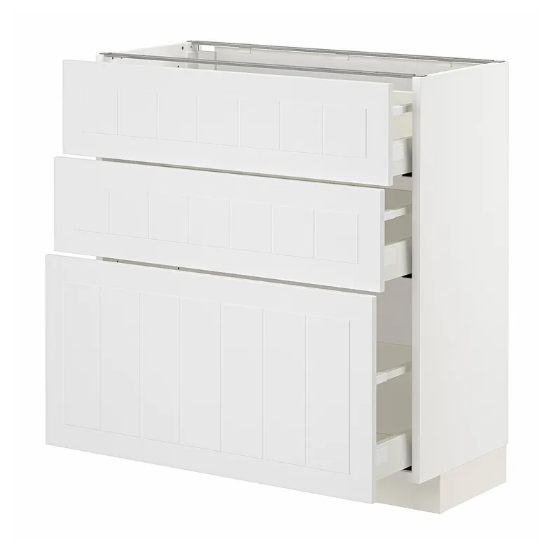 IKEA METOD МЕТОД / MAXIMERA МАКСИМЕРА, напольный шкаф с 3 ящиками, белый / Стенсунд белый, 80x37 см 194.095.17 фото №1