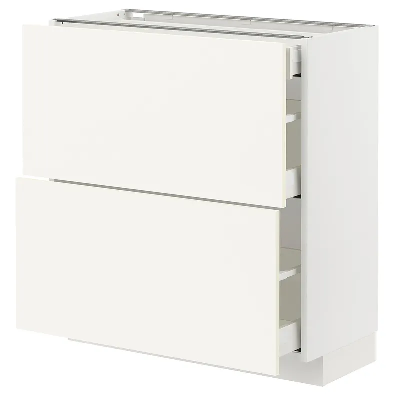 IKEA METOD МЕТОД / MAXIMERA МАКСИМЕРА, напольный шкаф / 2 фасада / 3 ящика, белый / Вальстена белый, 80x37 см 895.072.27 фото №1