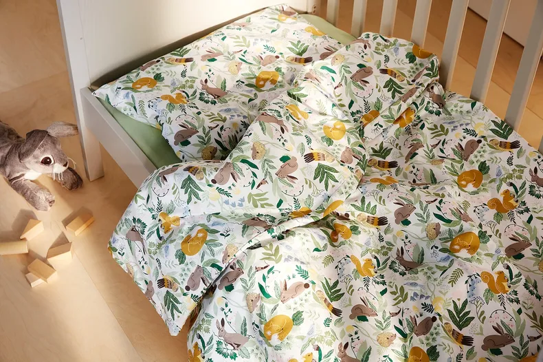 IKEA TROLLDOM ТРОЛЛДОМ, детское постельное белье, 3 предм., рисунок лесные животные / мультиколор, 60x120 см 905.151.32 фото №8