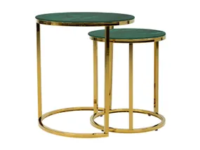 BRW Kamza, набір з двох столів, зелений/золотий GREEN фото