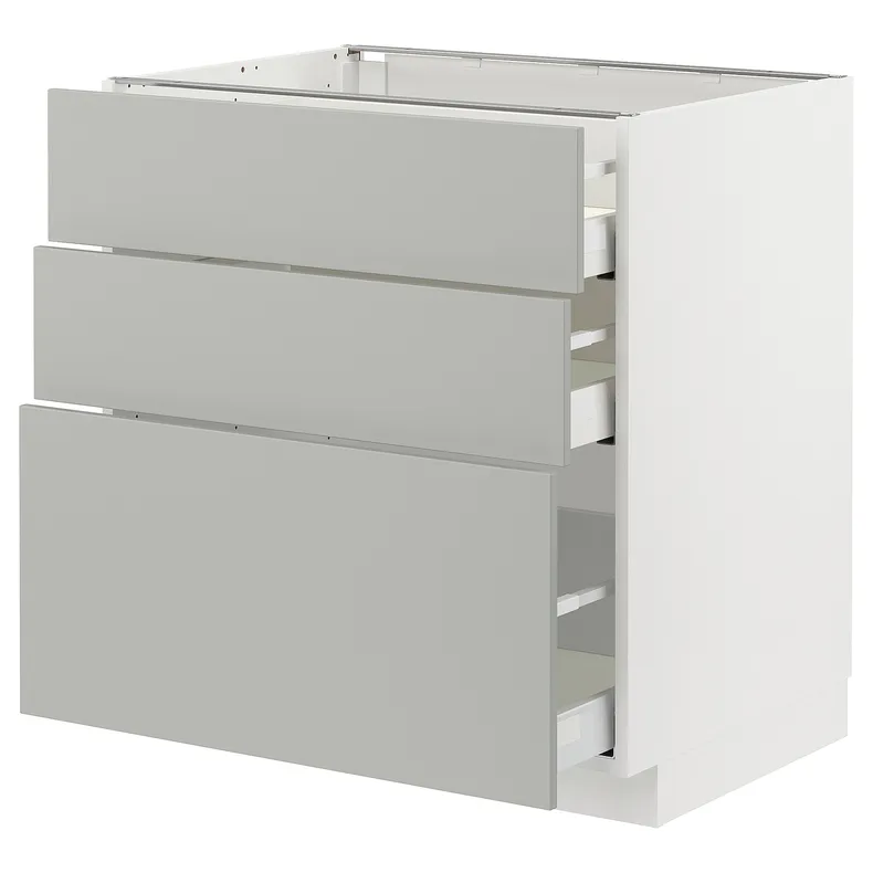 IKEA METOD МЕТОД / MAXIMERA МАКСИМЕРА, напольный шкаф с 3 ящиками, белый / светло-серый, 80x60 см 995.393.60 фото №1
