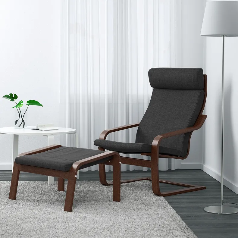 IKEA POÄNG ПОЕНГ, крісло, коричневий / ХІЛЛАРЕД антрацит 091.977.85 фото №2