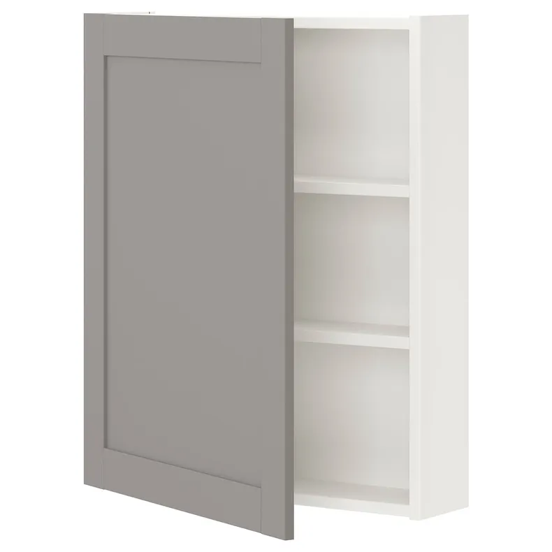 IKEA ENHET ЕНХЕТ, настінн шафа з 2 поличками/дверцят, біла/сіра рамка, 60x17x75 см 993.236.66 фото №1