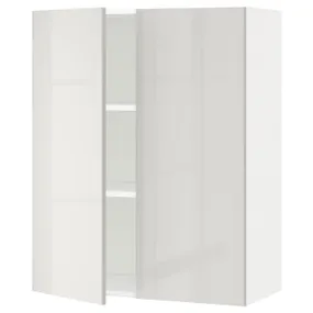 IKEA METOD МЕТОД, навісна шафа з полицями / 2 дверцят, білий / Ringhult світло-сірий, 80x100 см 494.593.65 фото