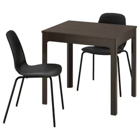 IKEA EKEDALEN ЕКЕДАЛЕН / LIDÅS ЛІДОС, стіл+2 стільці, темно-коричневий/чорний чорний, 80/120 см 595.707.29 фото