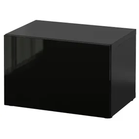 IKEA BESTÅ БЕСТО, секція полиць із дверцятами, чорний/коричневий/Selsviken глянцевий/чорний, 60x42x38 см 990.468.05 фото