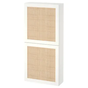 IKEA BESTÅ БЕСТО, навесной шкаф с 2 дверями, белый Studsviken / белый плетеный тополь, 60x22x128 см 394.219.81 фото