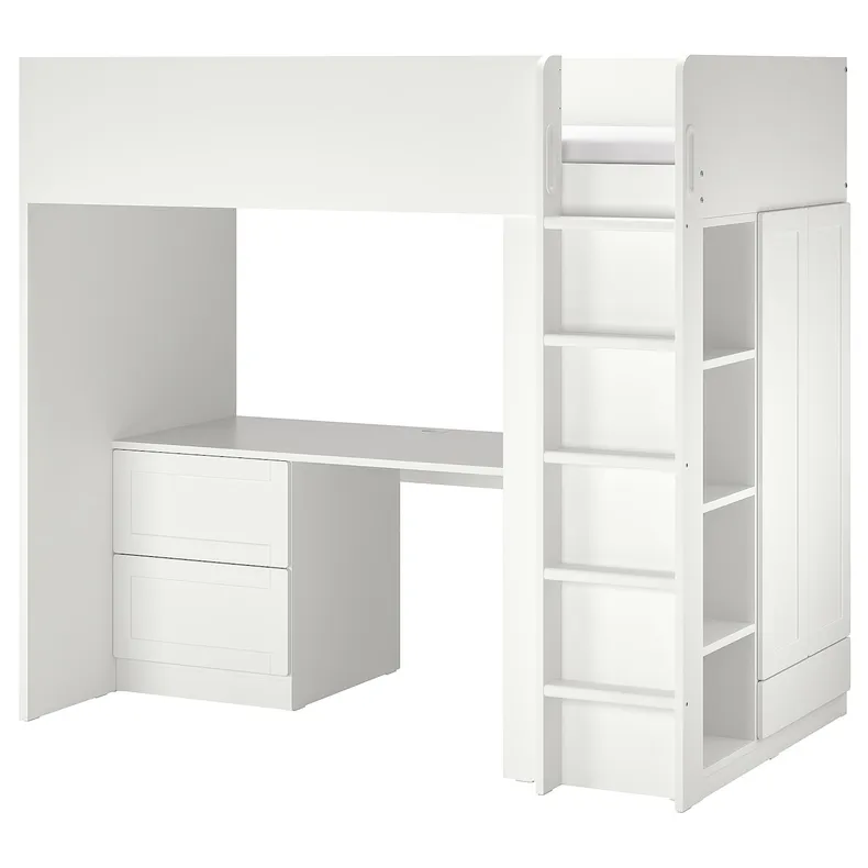 IKEA SMÅSTAD СМОСТАД, кровать-чердак, Белая рама / стол с 3 ящиками, 90x200 см 794.374.52 фото №1