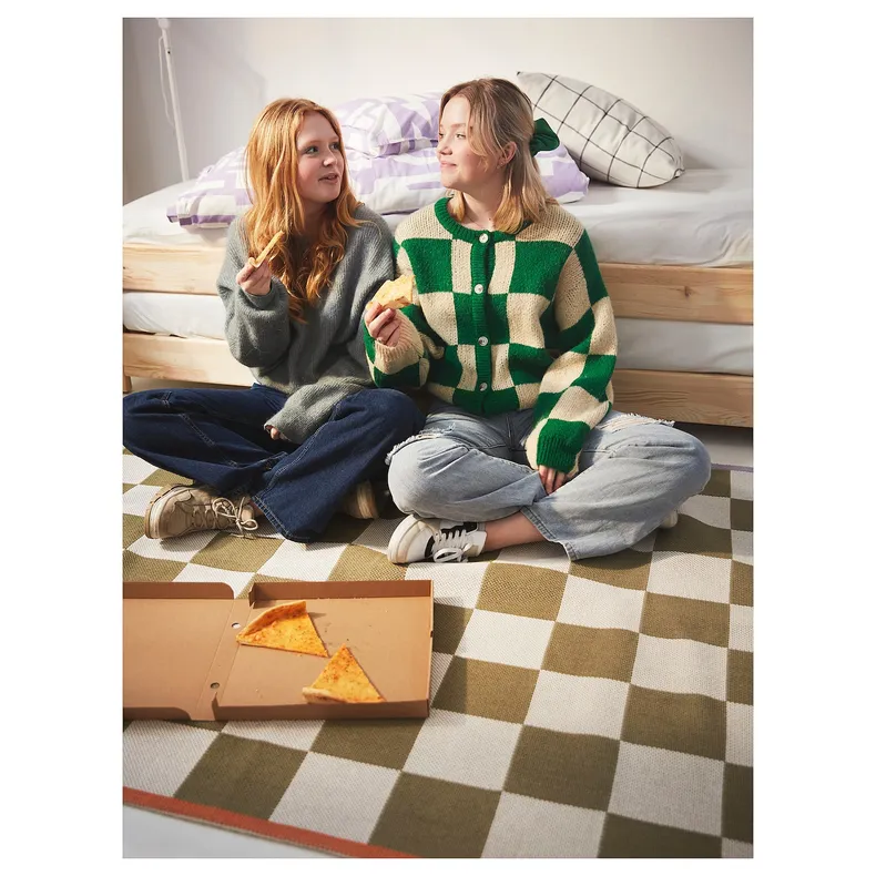 IKEA KLASSRUM КЛАССРУМ, ковер, безворсовый, белый / зелёный, 133x195 см 005.558.63 фото №5