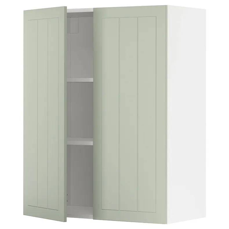 IKEA METOD МЕТОД, навесной шкаф с полками / 2дверцы, белый / светло-зеленый, 80x100 см 394.875.47 фото №1