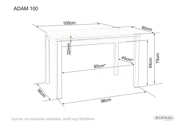 Стіл SIGNAL ADAM 100, дуб / білий матовий, 60x100 фото №2
