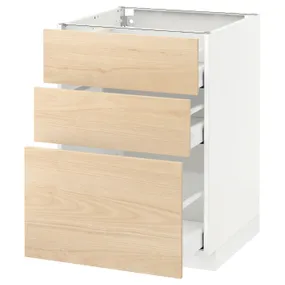 IKEA METOD МЕТОД / MAXIMERA МАКСИМЕРА, напольный шкаф с 3 ящиками, белый / аскерсундский узор светлый ясень, 60x60 см 892.159.31 фото