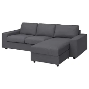 IKEA VIMLE ВІМЛЕ, 3-місний диван із кушеткою, з широкими підлокітниками ГУННАРЕД/класичний сірий 994.012.92 фото