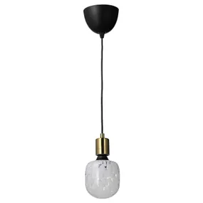 IKEA SKAFTET СКАФТЕТ / MOLNART МОЛЬНАРТ, підвісний світильник із лампою, латунь / трубоподібне біле / прозоре скло 394.945.62 фото