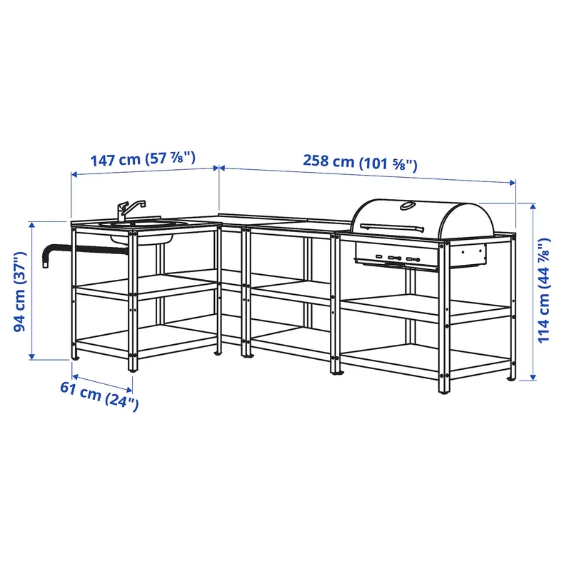 IKEA GRILLSKÄR ГРІЛЛЬШЕР, кухня з мийкою/вугільний грил д/вул, нержавіюча сталь, 258x147 см 994.964.45 фото №8