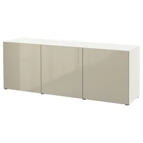 IKEA BESTÅ БЕСТО, комбинация для хранения с дверцами, белый / Сельсвикен бежевый глянцевый, 180x42x65 см 493.249.89 фото