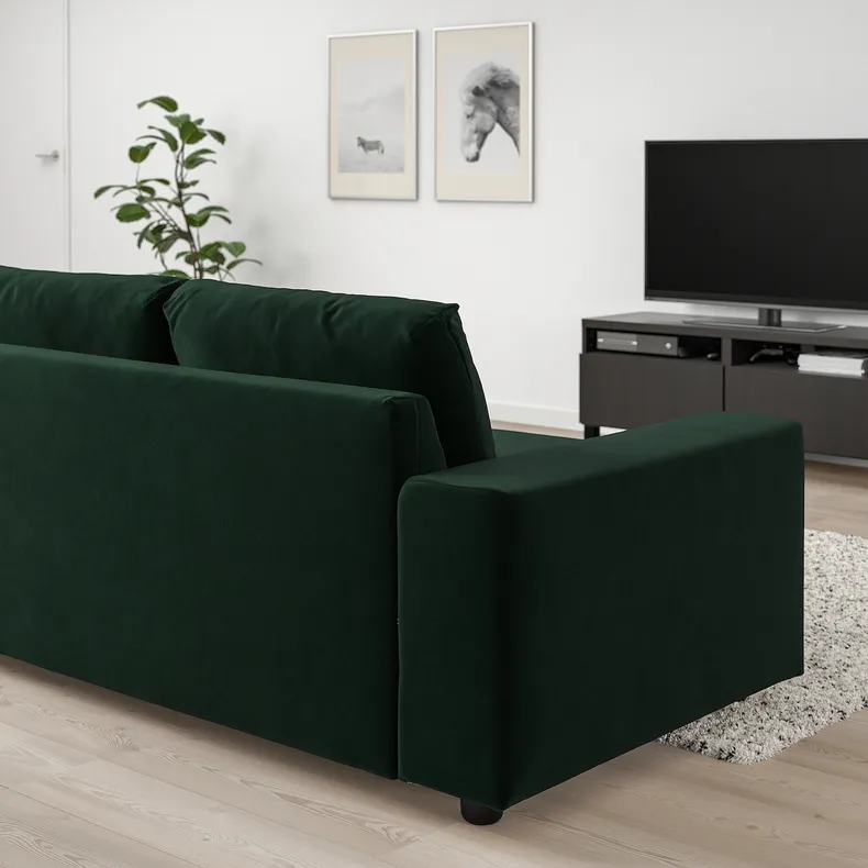 IKEA VIMLE ВІМЛЕ, 3-місний диван із кушеткою, з широкими підлокітниками/Djuparp темно-зелений 394.326.87 фото №2