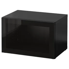 IKEA BESTÅ БЕСТО, стеллаж со стеклянн дверью, черный / коричневый / глассвик черный / прозрачное стекло, 60x42x38 см 090.477.48 фото
