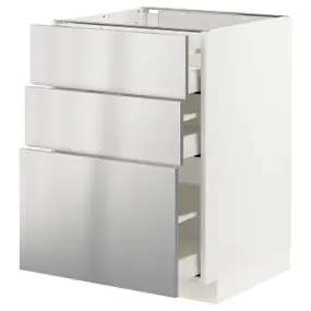 IKEA METOD МЕТОД / MAXIMERA МАКСИМЕРА, напольный шкаф с 3 ящиками, белый / нержавеющая сталь, 60x60 см 093.299.03 фото