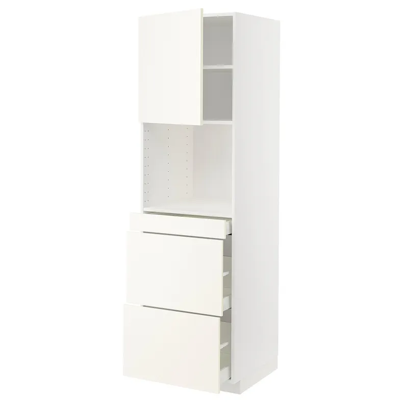 IKEA METOD МЕТОД / MAXIMERA МАКСИМЕРА, высокий шкаф д / СВЧ / дверца / 3ящика, белый / Вальстена белый, 60x60x200 см 395.074.61 фото №1