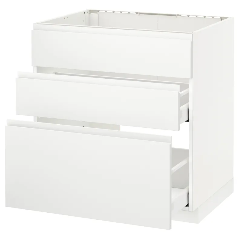 IKEA METOD МЕТОД / MAXIMERA МАКСІМЕРА, підлог шафа д / мийки+3 фр пан / 2 шух, білий / Voxtorp матовий білий, 80x60 см 991.126.78 фото №1