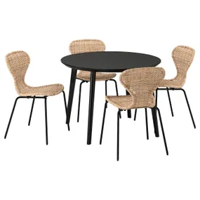 IKEA LISABO ЛІСАБО / ÄLVSTA ЕЛЬВСТА, стіл+4 стільці, чорний/ротанговий чорний, 105 см 795.686.07 фото