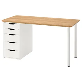 IKEA ANFALLARE АНФАЛЛАРЕ / ALEX АЛЕКС, письмовий стіл, бамбук/білий, 140x65 см 594.177.42 фото