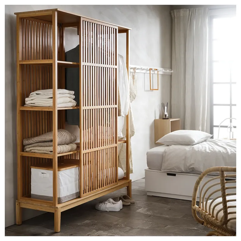 IKEA NORDKISA НОРДКІСА, відкритий гардероб із розсувн дверц, бамбук, 120x186 см 004.394.68 фото №2