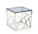 Журнальный столик стеклянный HALMAR UNIVERSE, 55x55 см, каркас - серебро, стекло - дымчатое фото thumb №1