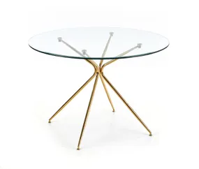 Кухонний стіл HALMAR RONDO 110x110 см, стільниця - прозора, ніжки - золото фото