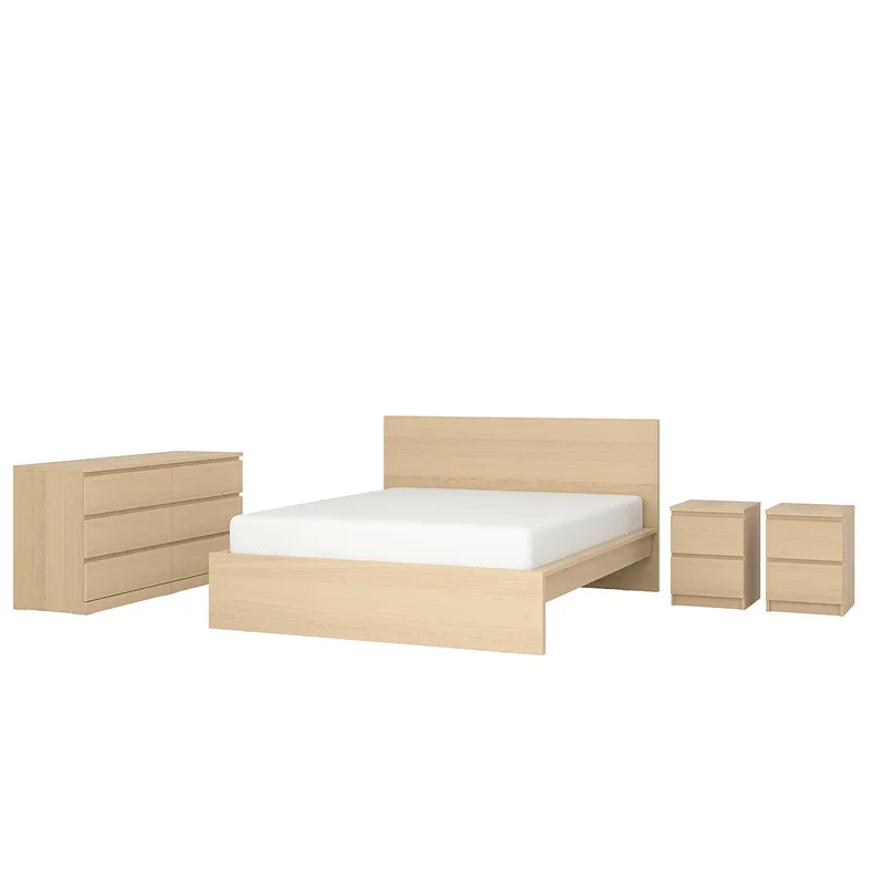IKEA MALM МАЛЬМ, меблі д / спальні, компл із 4 предм, білений дубовий шпон, 180x200 см 194.882.46 фото №1