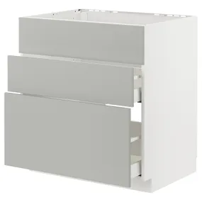 IKEA METOD МЕТОД / MAXIMERA МАКСІМЕРА, підлог шафа д / мийки+3 фр пан / 2 шух, білий / Хавсторп світло-сірий, 80x60 см 995.385.63 фото