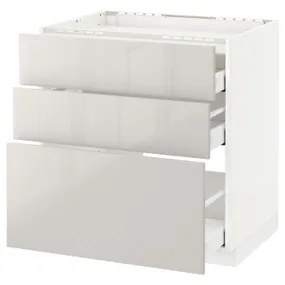 IKEA METOD МЕТОД / MAXIMERA МАКСІМЕРА, підлог шафа д / плити, 3 фр пан / 3 шух, білий / Ringhult світло-сірий, 80x60 см 191.424.34 фото