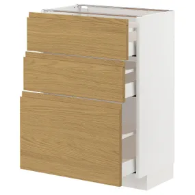 IKEA METOD МЕТОД / MAXIMERA МАКСИМЕРА, напольный шкаф с 3 ящиками, белый / Воксторп имит. дуб, 60x37 см 595.381.31 фото