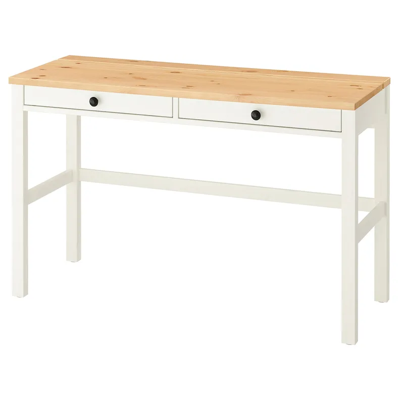 IKEA HEMNES ХЕМНЭС, стол с 2 ящиками, белое пятно / светло-коричневый, 120x47 см 305.349.54 фото №1