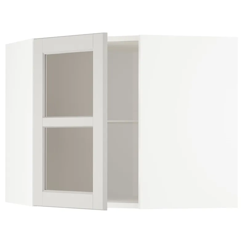 IKEA METOD МЕТОД, кутова настін шафа, полиці / скл двер, білий / світло-сірий Lerhyttan, 68x60 см 192.744.34 фото №1