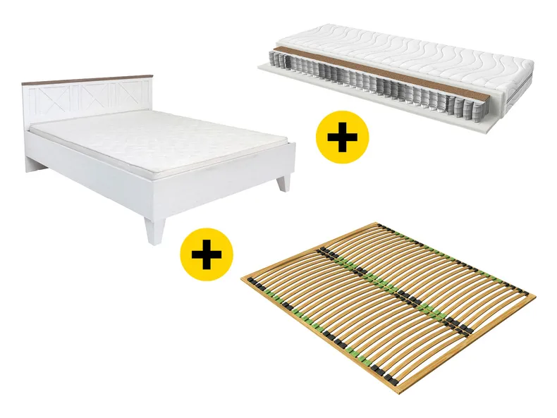 BRW Комплект: каркас ліжка BRW STOCKHOLM сосна біла/темний дуб сонома, 160х200 см + матрац CERES LOZ/160+CERES+STEL-APW/DSOC фото №1
