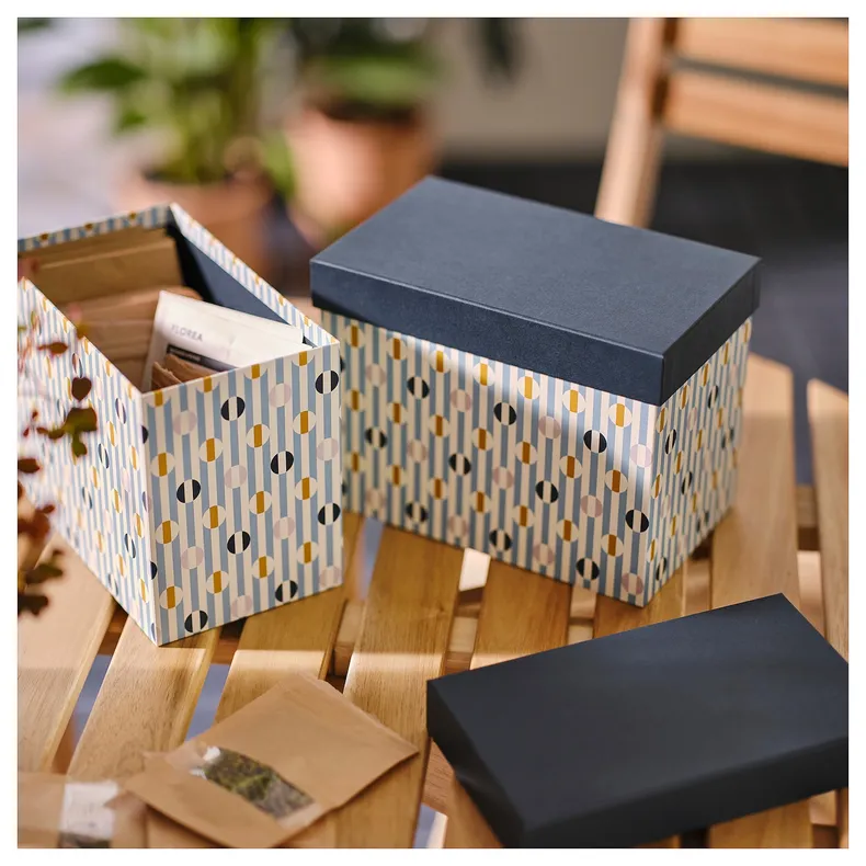 IKEA DAKSJUS ДАКСЙУС, коробка з кришкою, набір із 2 шт., синій смугастий візерунок 605.670.47 фото №2