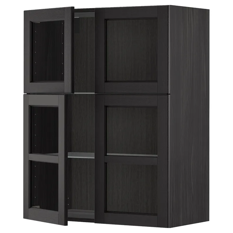 IKEA METOD МЕТОД, навесной шкаф / полки / 4 стеклян двери, черный / Лерхиттан с черными пятнами, 80x100 см 594.626.16 фото №1