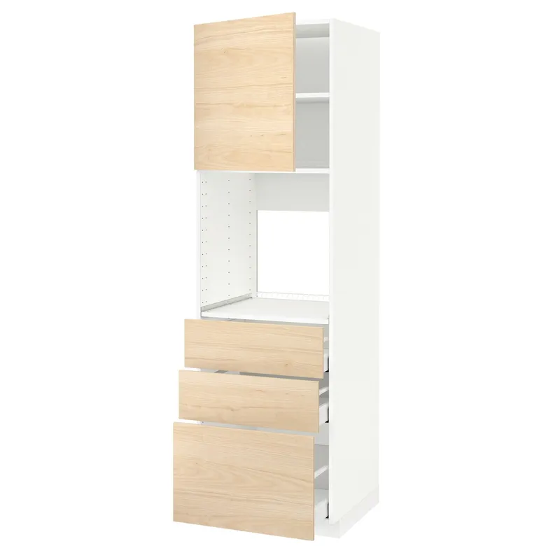 IKEA METOD МЕТОД / MAXIMERA МАКСИМЕРА, высокий шкаф д / духовки / дверь / 3ящика, белый / аскерсундский узор светлый ясень, 60x60x200 см 094.675.03 фото №1