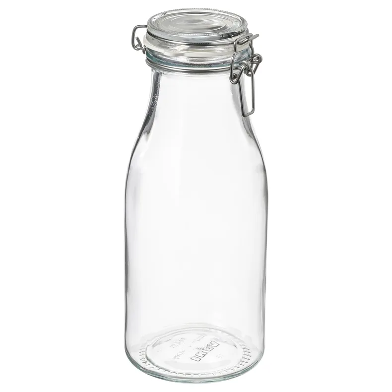 IKEA KORKEN КОРКЕН, банка с крышкой, в форме бутылки, прозрачное стекло, 1 l 105.413.66 фото №1