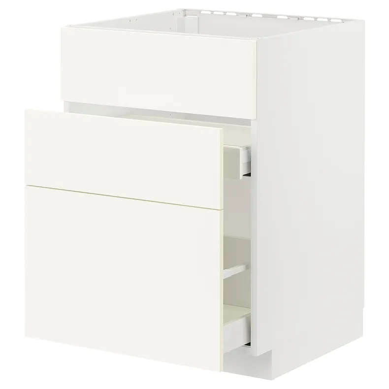 IKEA METOD МЕТОД / MAXIMERA МАКСІМЕРА, підлог шафа д / мийки+3 фр пан / 2 шух, білий / ВАЛЛЬСТЕНА білий, 60x60 см 295.071.74 фото №1