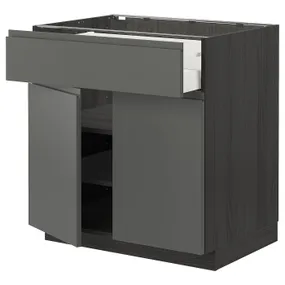 IKEA METOD МЕТОД / MAXIMERA МАКСИМЕРА, напольный шкаф с ящиком / 2дверцами, черный / Воксторп темно-серый, 80x60 см 994.666.60 фото
