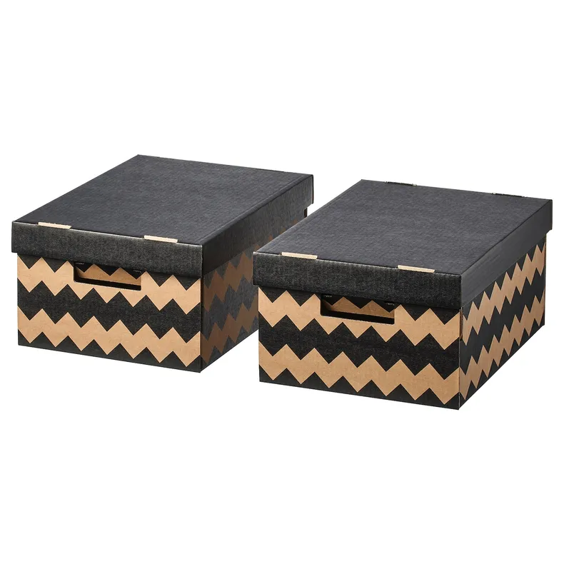 IKEA PINGLA ПІНГЛА, коробка з кришкою, чорний / натуральний, 28x37x18 см 603.241.34 фото №1