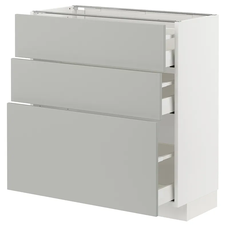 IKEA METOD МЕТОД / MAXIMERA МАКСИМЕРА, напольный шкаф с 3 ящиками, белый / светло-серый, 80x37 см 795.381.73 фото №1