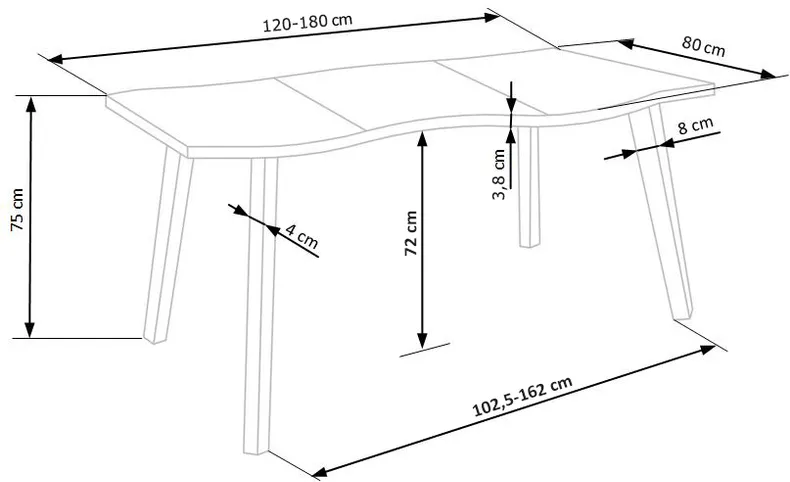 Кухонний стіл розкладний HALMAR DICKSON 120-180x80 см, стільниця - натуральний дуб, ніжки - чорні фото №17