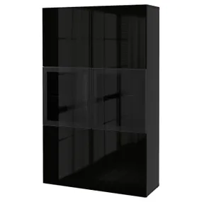 IKEA BESTÅ БЕСТО, комбинация д / хранения+стекл дверц, черно-коричневый / сельсвикенский глянец / черное прозрачное стекло, 120x42x193 см 590.594.61 фото