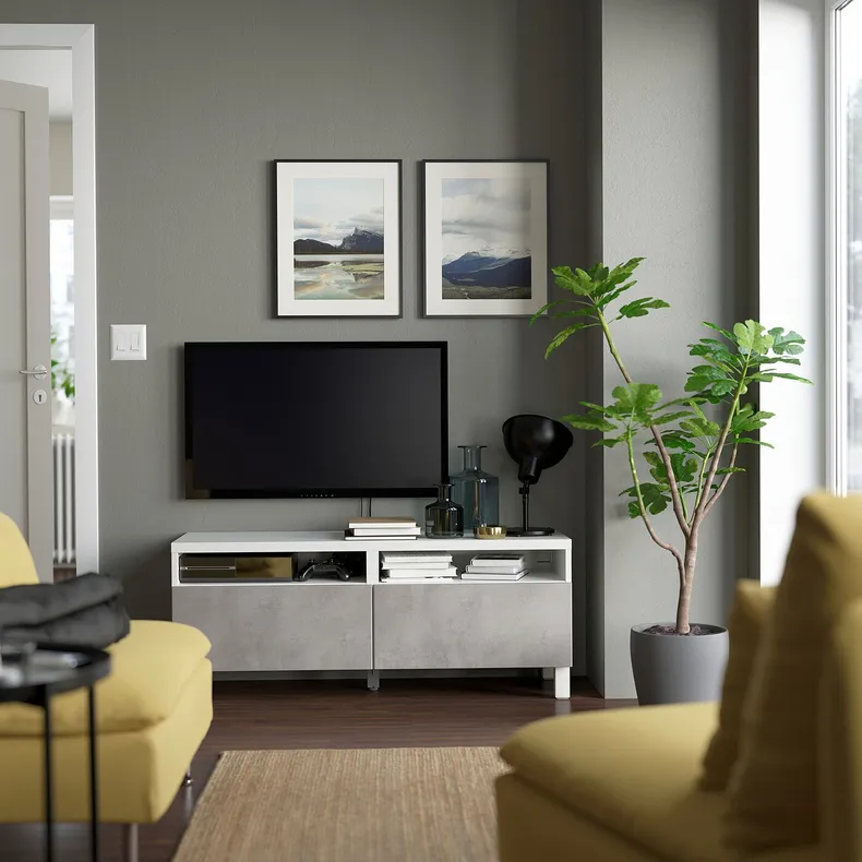 IKEA BESTÅ БЕСТО, тумба для телевізора з шухлядами, білий / КАЛЛЬВІКЕН / СТУБ світло-сірий, 120x42x48 см 194.358.61 фото №3