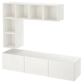 IKEA BESTÅ БЕСТО / EKET ЭКЕТ, шкаф для ТВ, комбинация, белый / Сельсвикен глянцевый / белый, 180x42x185 см 694.768.25 фото