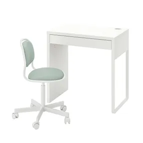 IKEA MICKE / ÖRFJÄLL МИККЕ / ОРФЬЕЛЛЬ, письменный стол и стул, белый / светло-зелёный 195.534.54 фото